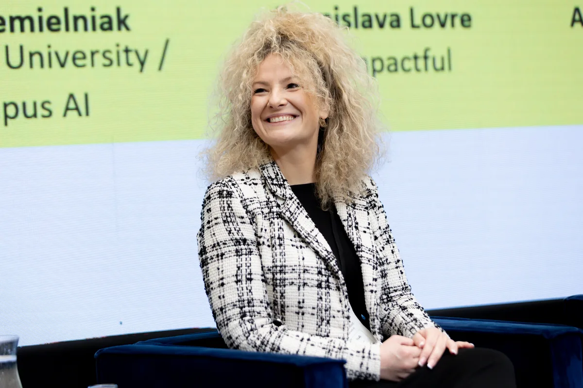 Branislava Lovre at the News Impact Summit panel on AI ethics in newsrooms
